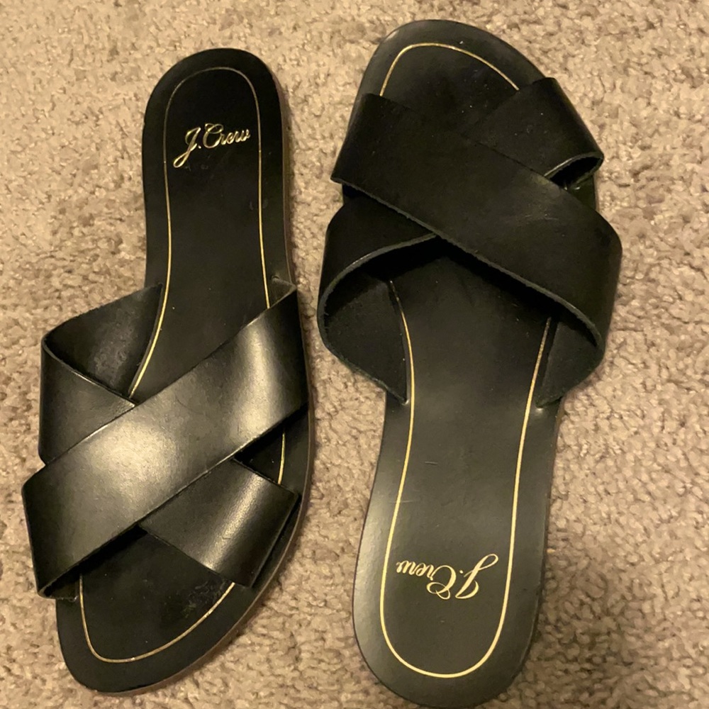 J Crew Black Leather Slides made in Italy